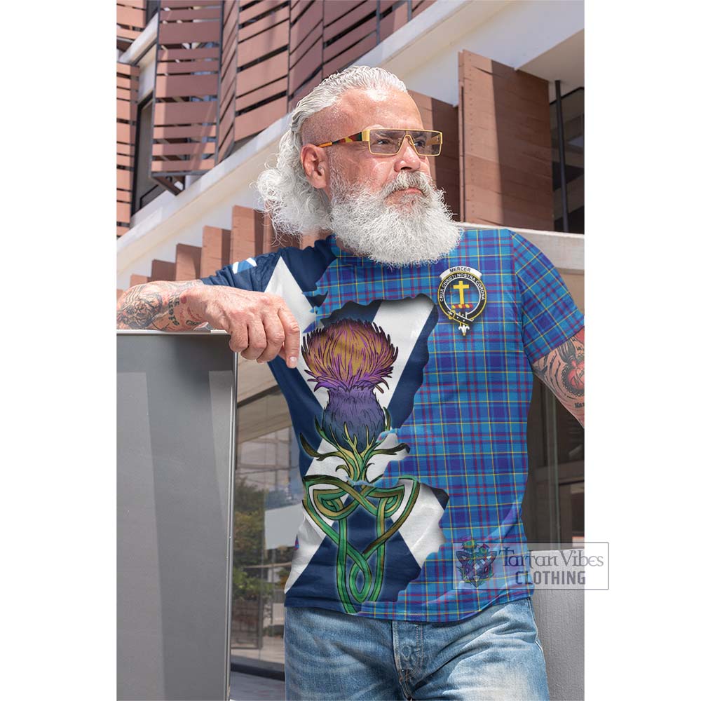 Tartan Vibes Clothing Mercer Tartan Family Crest Cotton T-shirt Scottish Thistle Celtic Inspired
