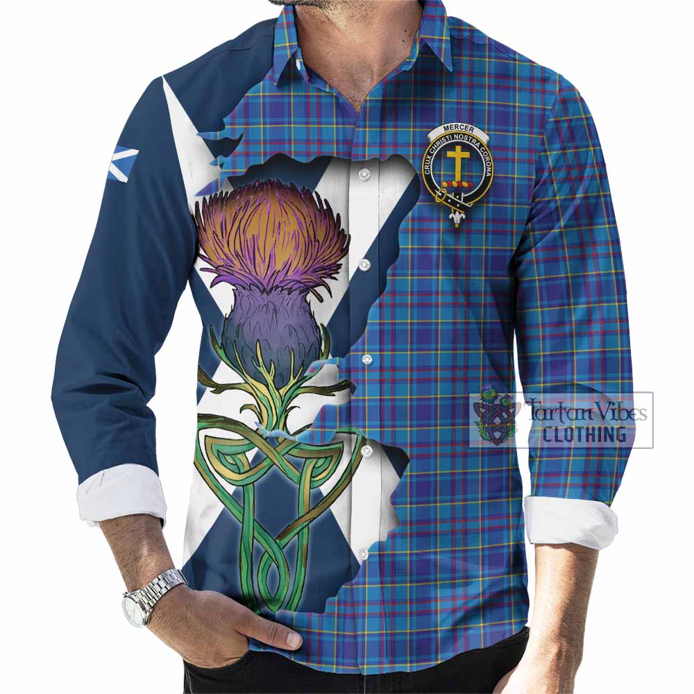 Tartan Vibes Clothing Mercer Tartan Family Crest Long Sleeve Button Shirt Scottish Thistle Celtic Inspired