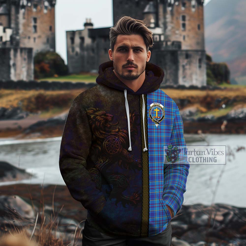 Tartan Vibes Clothing Mercer Tartan Family Crest Cotton Hoodie Alba Gu Brath Be Brave Lion Ancient Style
