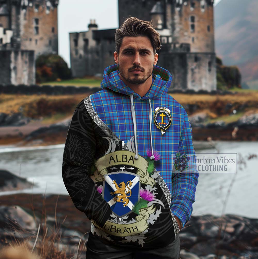 Tartan Vibes Clothing Mercer Tartan Family Crest Cotton Hoodie Lion Rampant Royal Thistle Shield Celtic Inspired