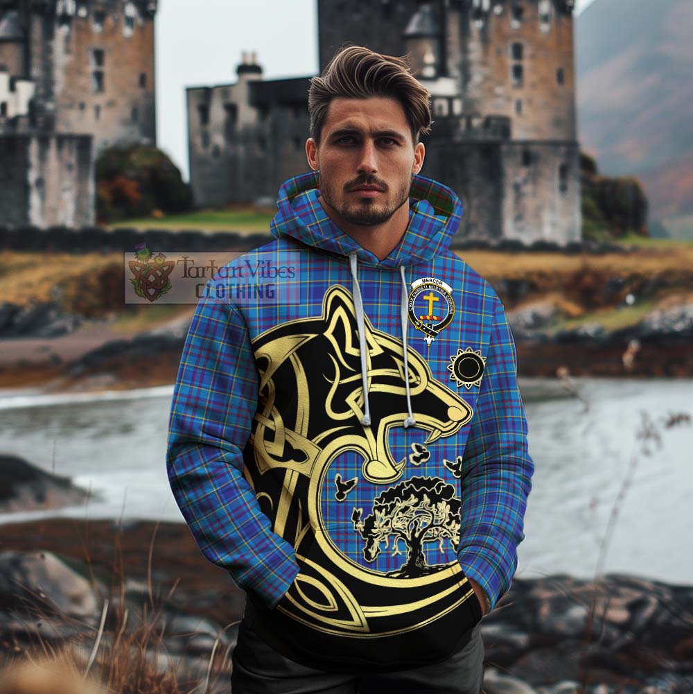 Tartan Vibes Clothing Mercer Tartan Cotton Hoodie with Family Crest Celtic Wolf Style