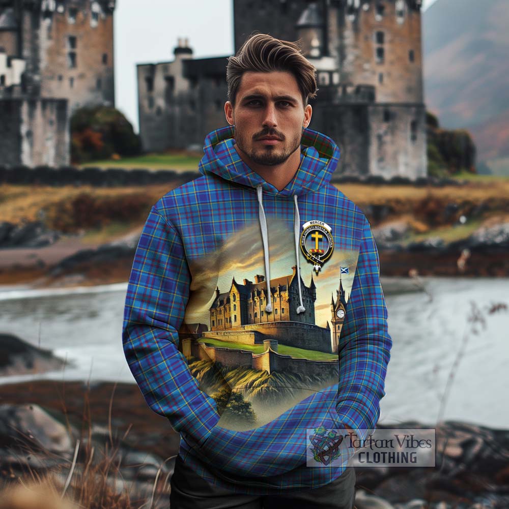 Tartan Vibes Clothing Mercer Tartan Family Crest Cotton Hoodie with Scottish Ancient Castle Style