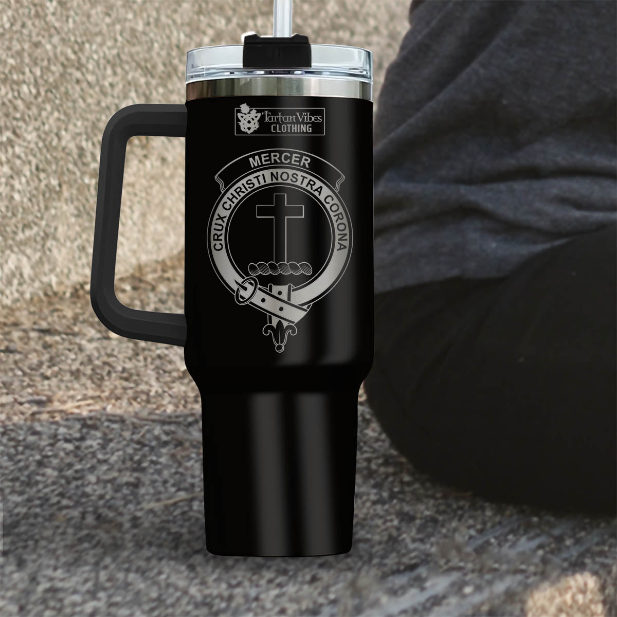 Tartan Vibes Clothing Mercer Engraved Family Crest Tumbler with Handle