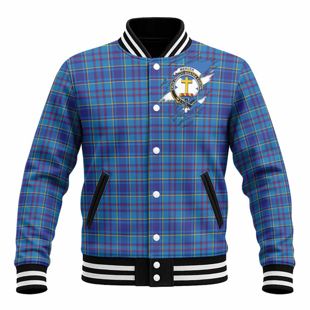 Mercer Clan Crest In Me Tartan Baseball Jacket Scotland Flag Style