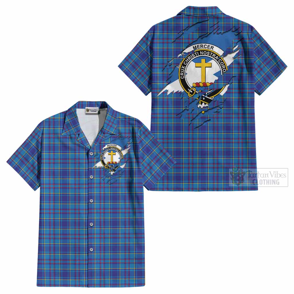 Mercer Clan Crest In Me Tartan Cotton Hawaiian Shirt Scotland Flag Style