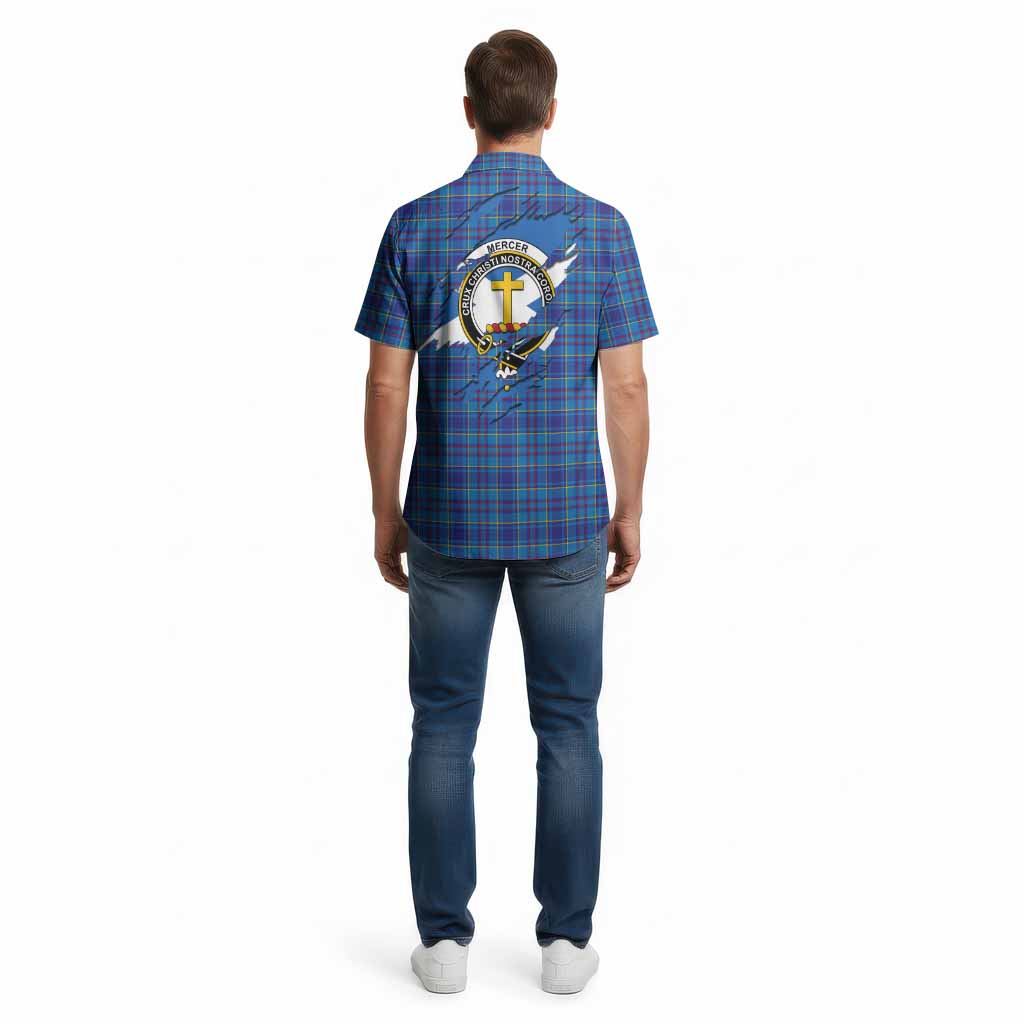 Mercer Clan Crest In Me Tartan Cotton Hawaiian Shirt Scotland Flag Style