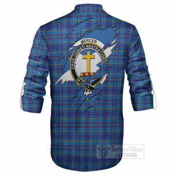 Mercer Clan Crest In Me Tartan Ghillie Shirt Scotland Flag Style