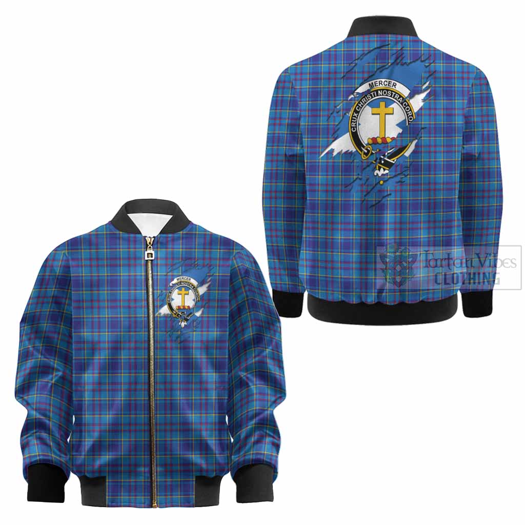Mercer Clan Crest In Me Tartan Kid Bomber Jacket Scotland Flag Style