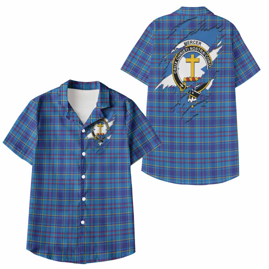 Mercer Clan Crest In Me Tartan Kid Hawaiian Shirt Scotland Flag Style