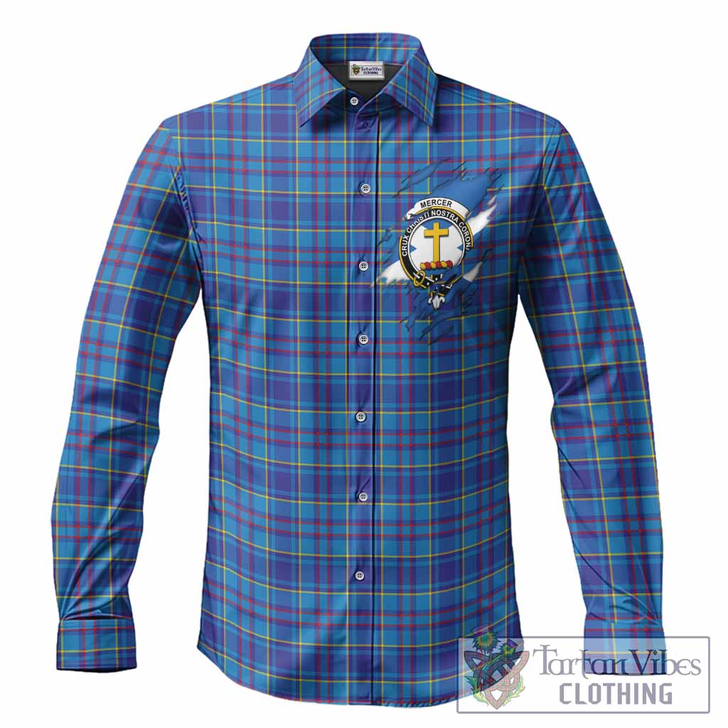 Mercer Clan Crest In Me Tartan Long Sleeve Button Shirts Scotland Flag Style