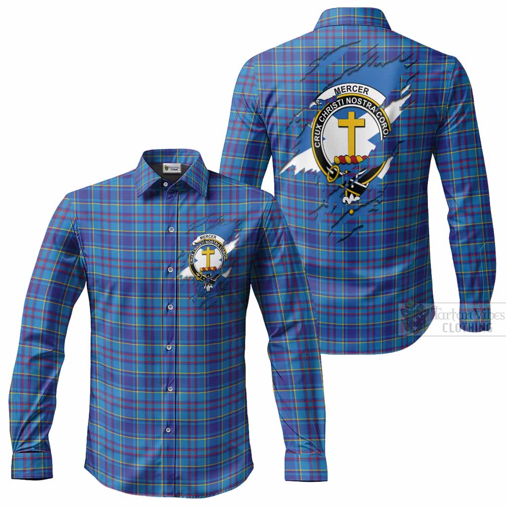 Mercer Clan Crest In Me Tartan Long Sleeve Button Shirts Scotland Flag Style