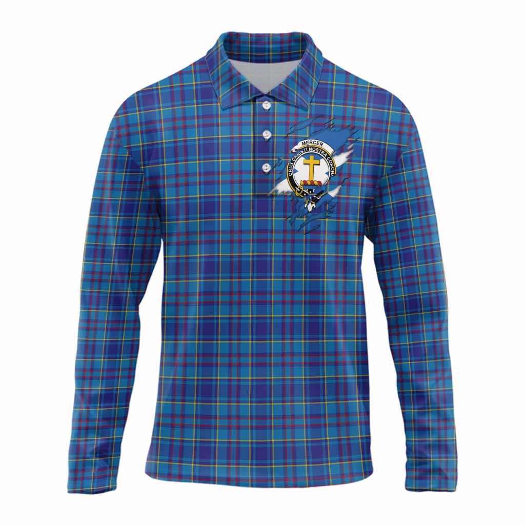 Mercer Clan Crest In Me Tartan Long Sleeve Polo Shirt Scotland Flag Style