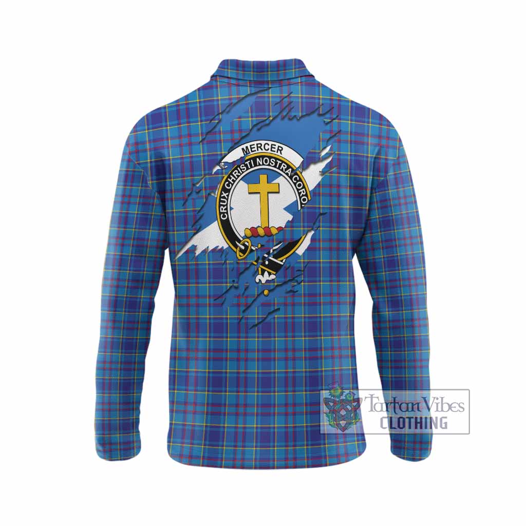 Mercer Clan Crest In Me Tartan Long Sleeve Polo Shirt Scotland Flag Style