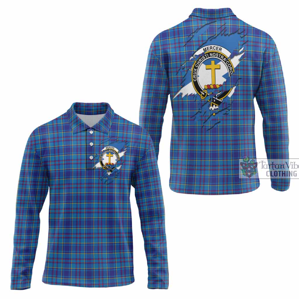 Mercer Clan Crest In Me Tartan Long Sleeve Polo Shirt Scotland Flag Style