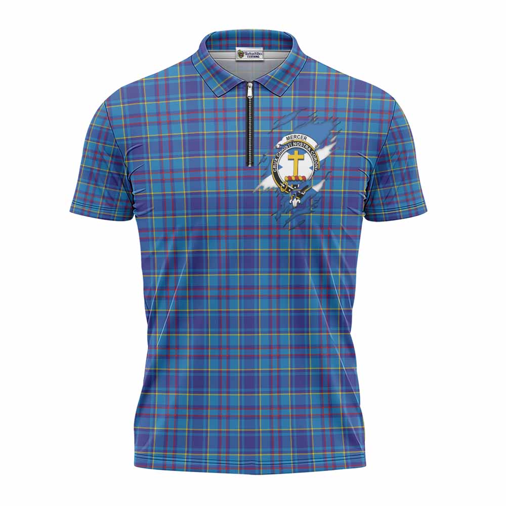 Mercer Clan Crest In Me Tartan Zipper Polo Shirt Scotland Flag Style