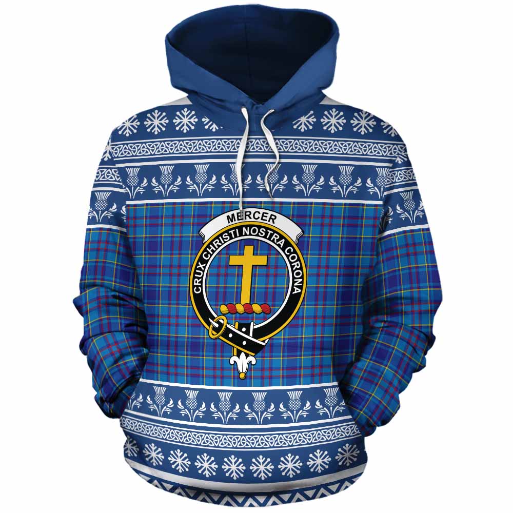 Mercer Clan Tartan Christmas Cotton Hoodie with Family Crest - Tartan Vibes Clothing
