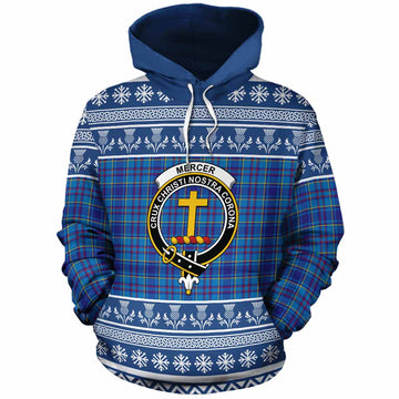 Mercer Clan Tartan Christmas Cotton Hoodie with Family Crest