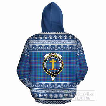 Mercer Clan Tartan Christmas Cotton Hoodie with Family Crest