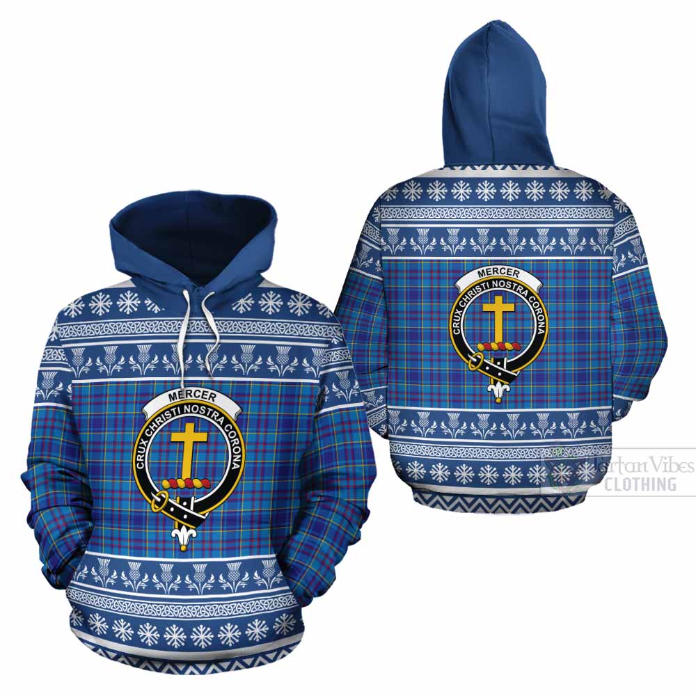 Mercer Clan Tartan Christmas Cotton Hoodie with Family Crest - Tartan Vibes Clothing