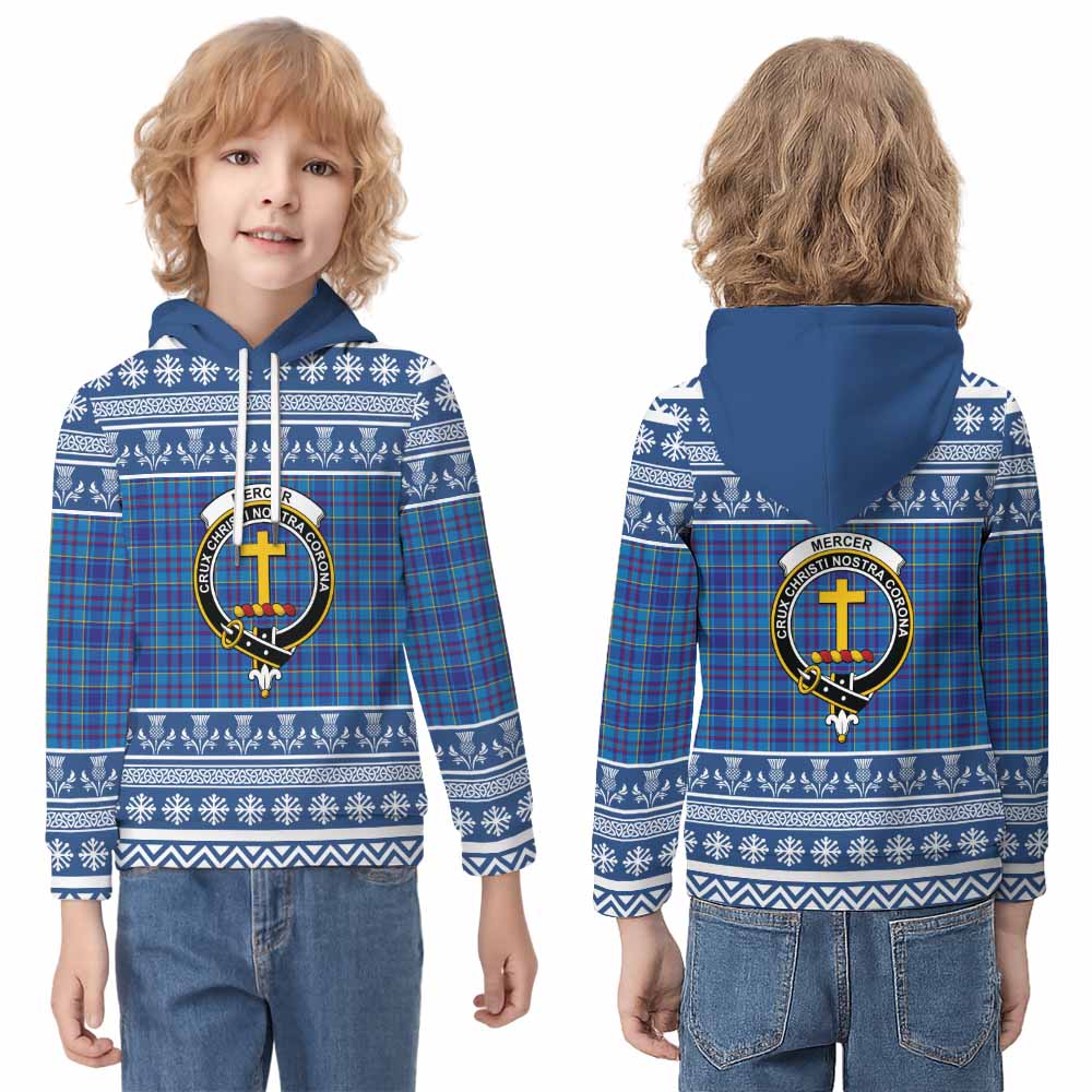 Mercer Clan Tartan Christmas Kid Hoodie with Family Crest - Tartan Vibes Clothing