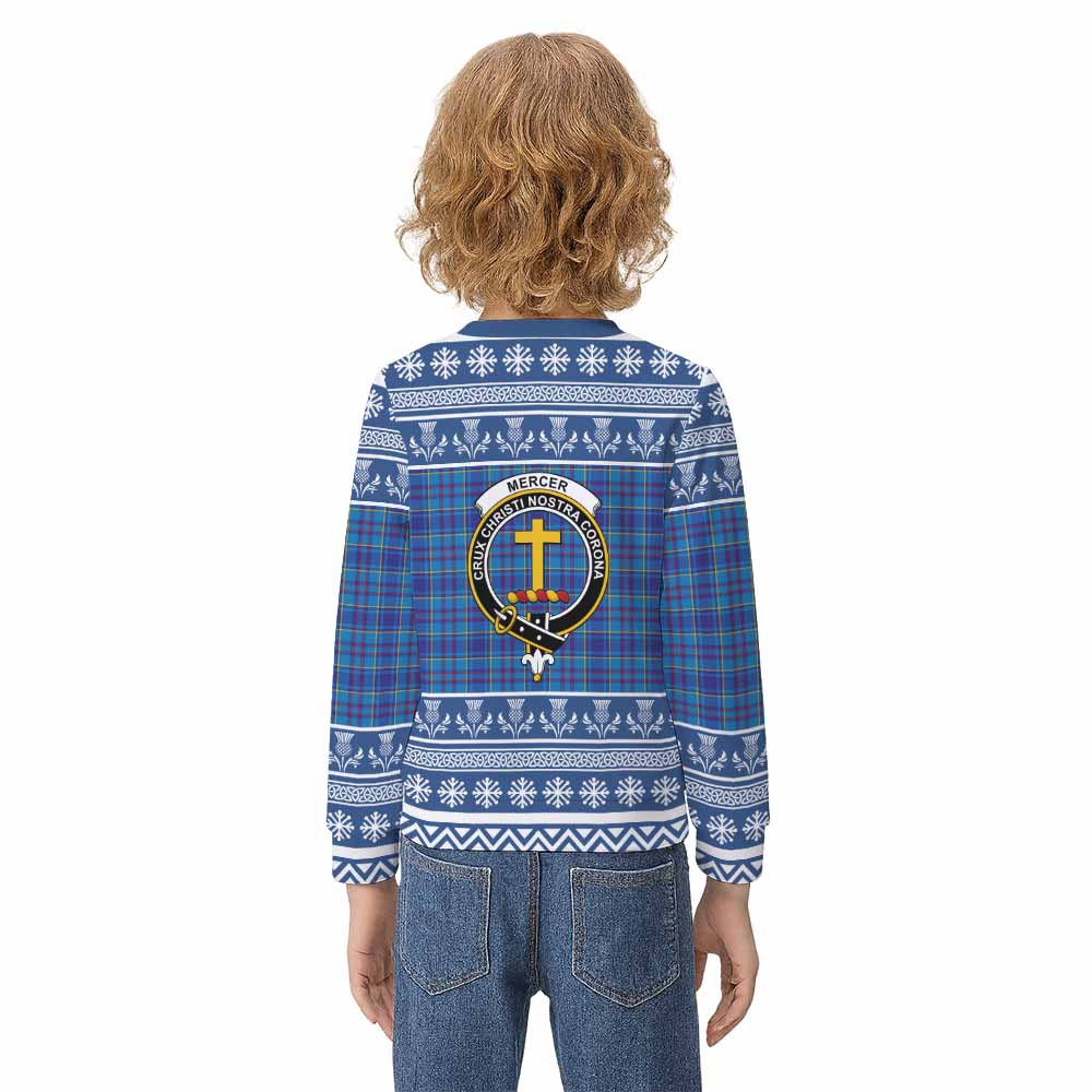 Mercer Clan Tartan Christmas Kid Ugly Sweatshirt with Family Crest - Tartan Vibes Clothing