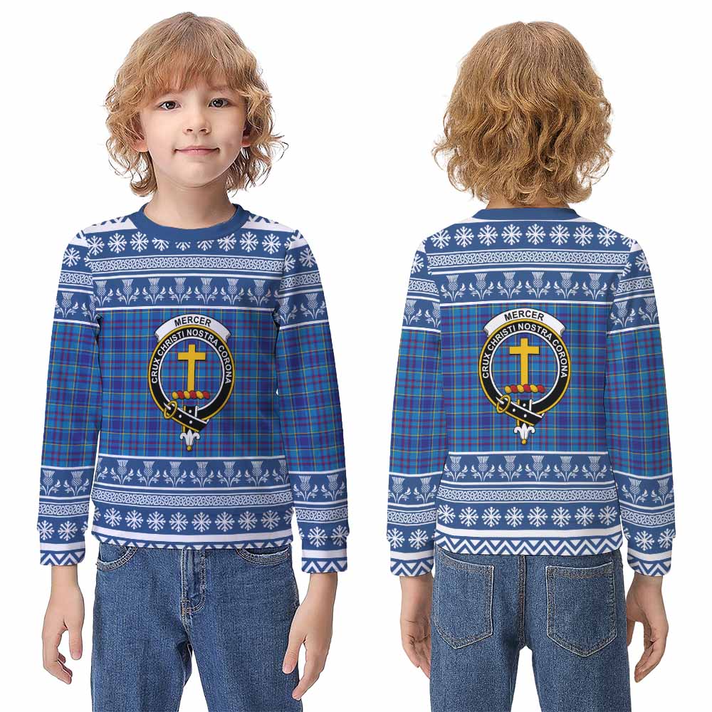 Mercer Clan Tartan Christmas Kid Ugly Sweatshirt with Family Crest - Tartan Vibes Clothing