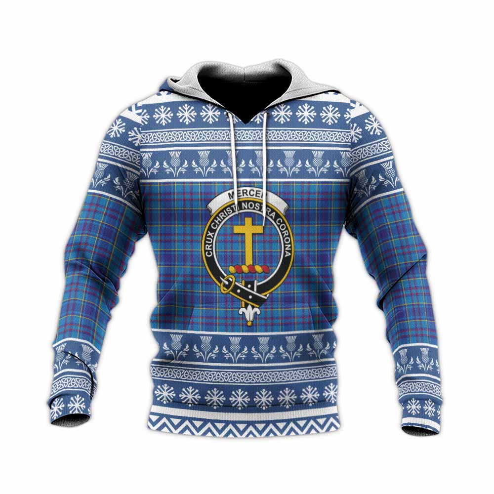 Mercer Clan Tartan Christmas Knitted Hoodie with Family Crest - Tartan Vibes Clothing