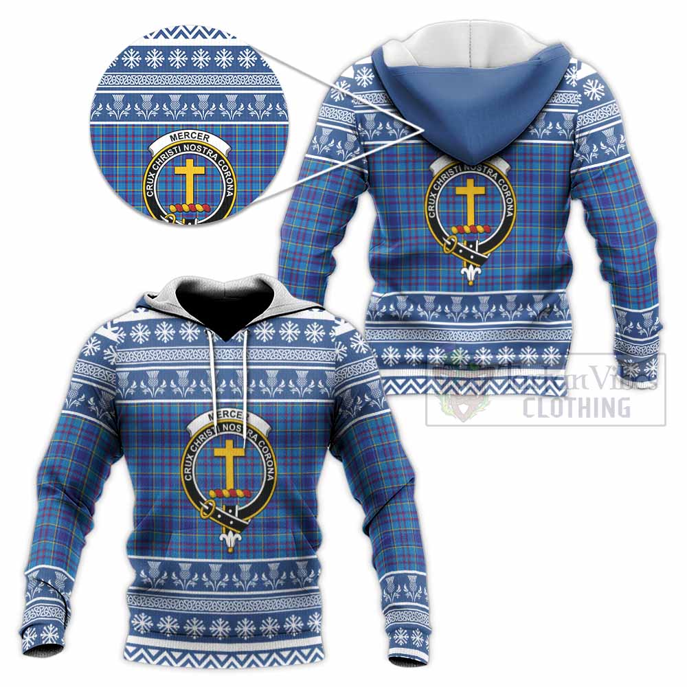 Mercer Clan Tartan Christmas Knitted Hoodie with Family Crest - Tartan Vibes Clothing
