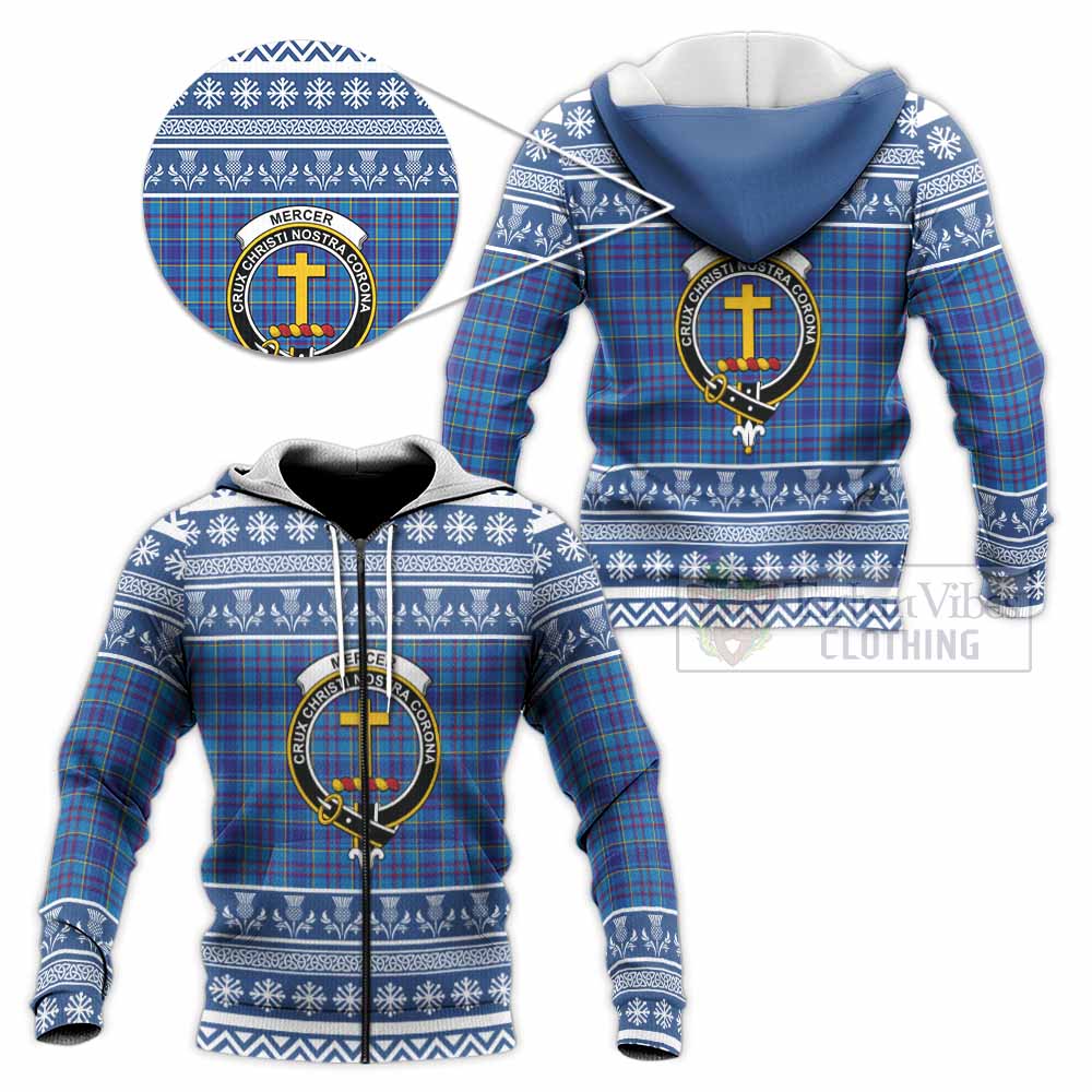 Mercer Clan Tartan Christmas Knitted Hoodie with Family Crest - Tartan Vibes Clothing
