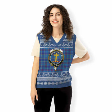 Mercer Clan Tartan Christmas Knitted V-Neck Vest with Family Crest