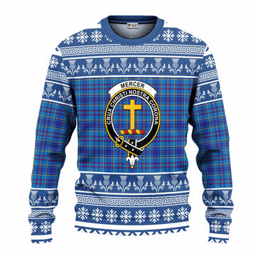 Mercer Clan Tartan Christmas Ugly Sweater with Family Crest