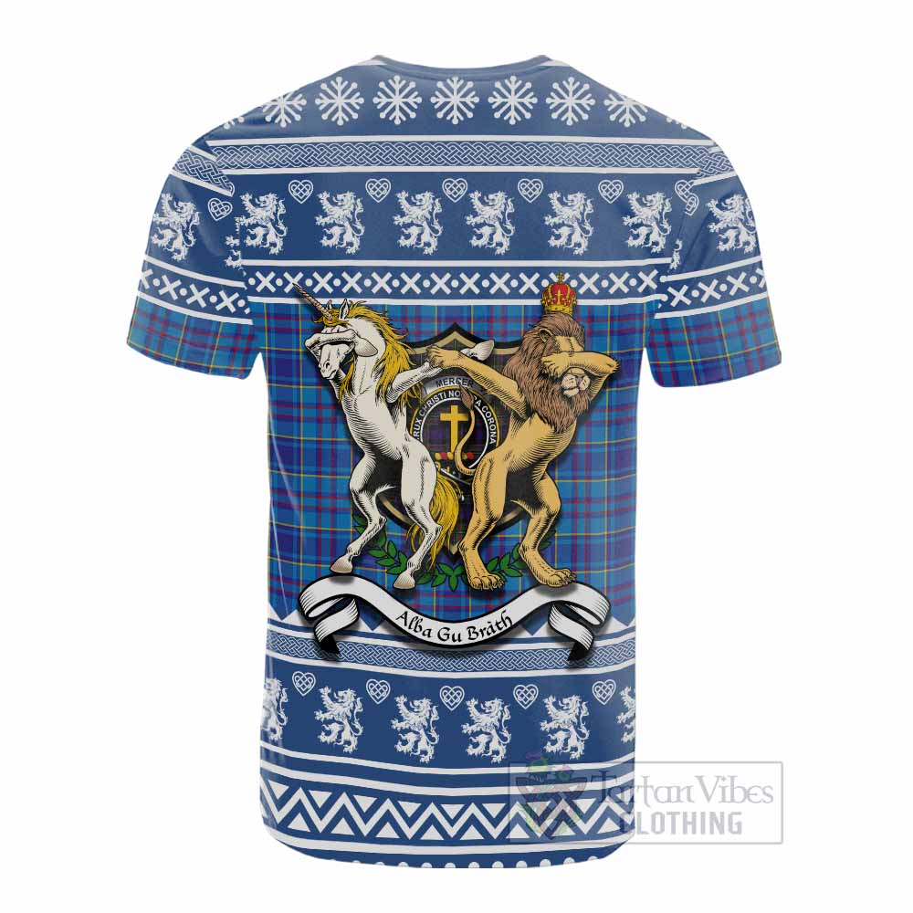 Mercer Clan Tartan Crest Christmas Cotton T-shirt Coat of Arms Funny Style - Tartan Vibes Clothing