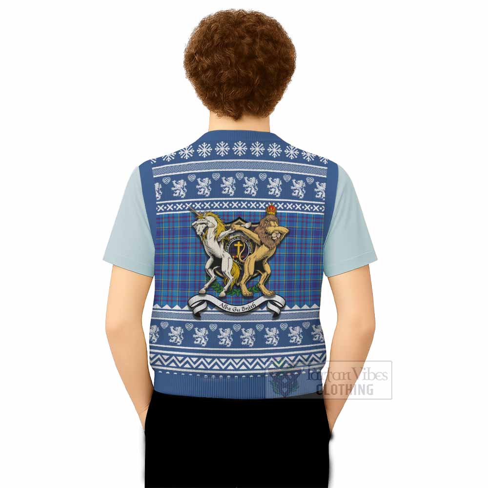 Mercer Clan Tartan Crest Christmas Knitted V-Neck Vest Coat of Arms Funny Style - Tartan Vibes Clothing