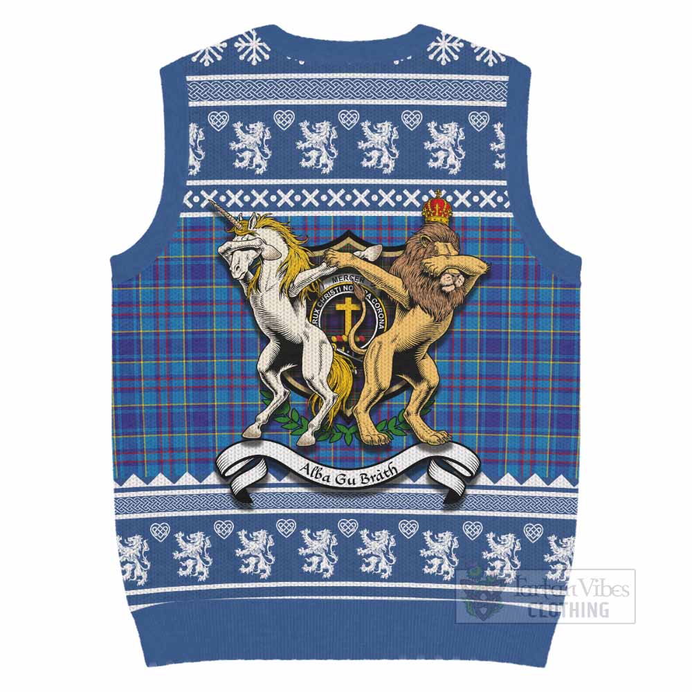 Mercer Clan Tartan Crest Christmas Knitted V-Neck Vest Coat of Arms Funny Style - Tartan Vibes Clothing