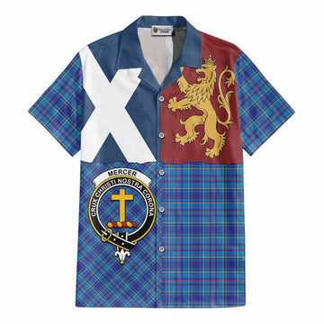 Mercer Crest Tartan Cotton Hawaiian Shirt with Lion Rampant Saltire Style - Tartan Vibes Clothing