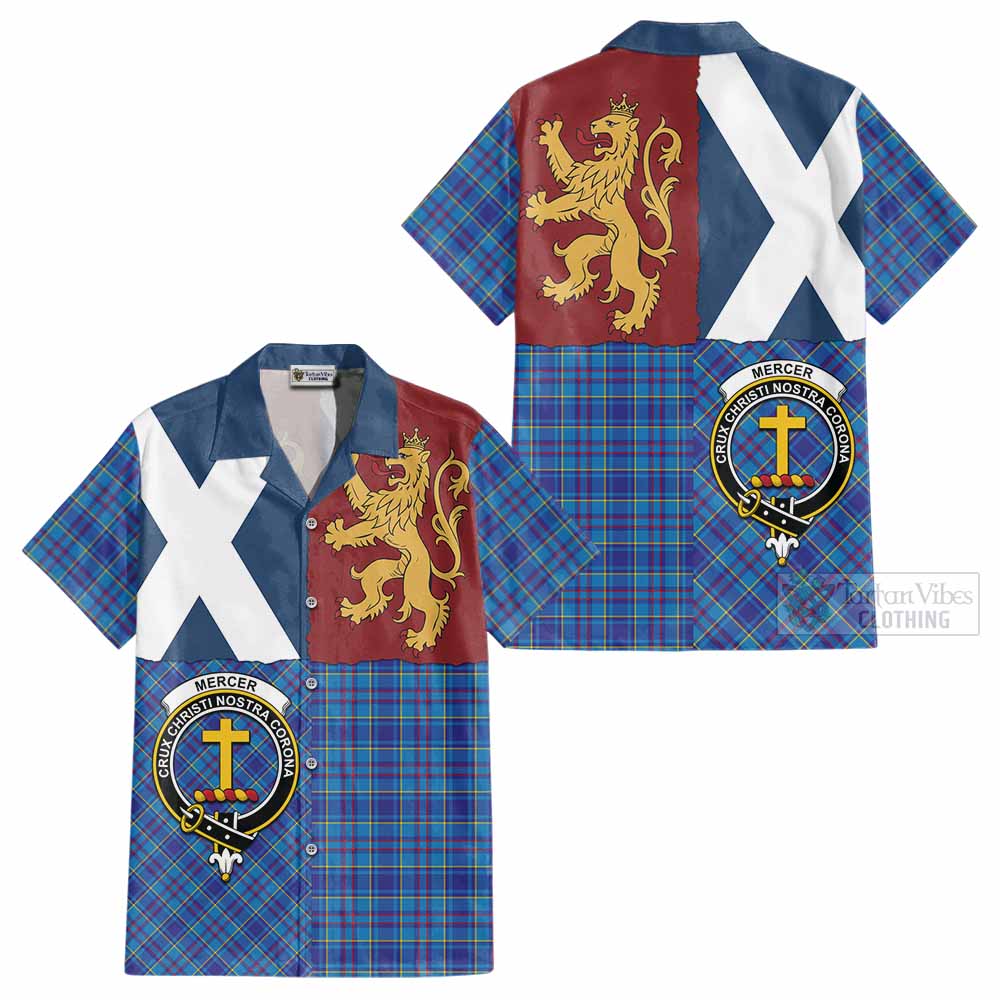 Mercer Crest Tartan Cotton Hawaiian Shirt with Lion Rampant Saltire Style - Tartan Vibes Clothing