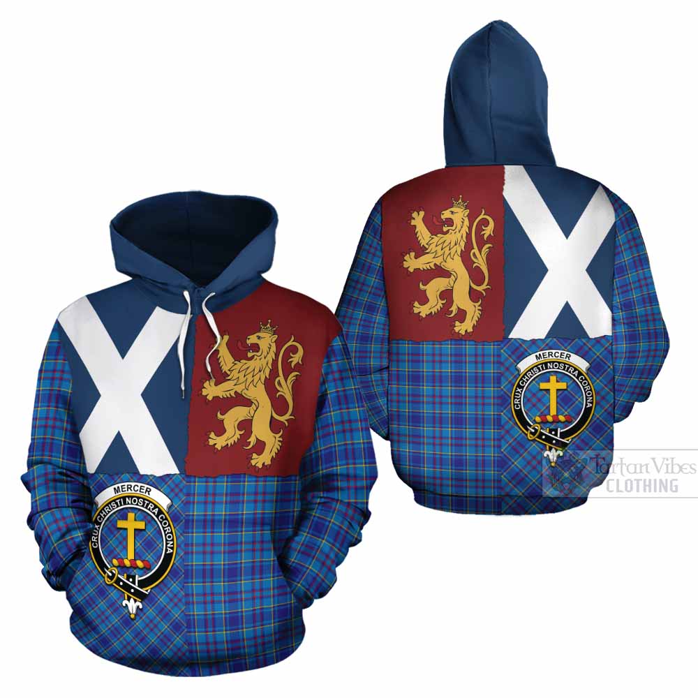 Mercer Crest Tartan Cotton Hoodie with Lion Rampant Saltire Style - Tartan Vibes Clothing