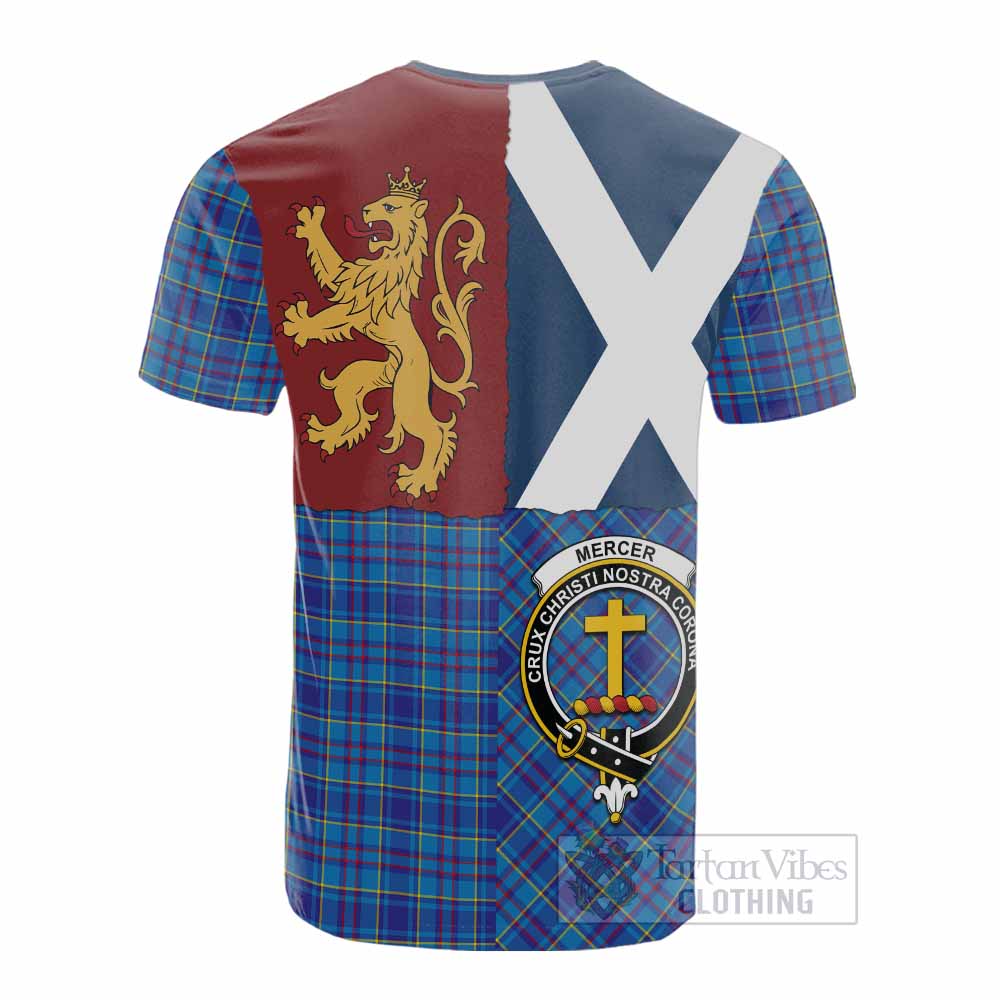 Mercer Crest Tartan Cotton T-shirt with Lion Rampant Saltire Style - Tartan Vibes Clothing