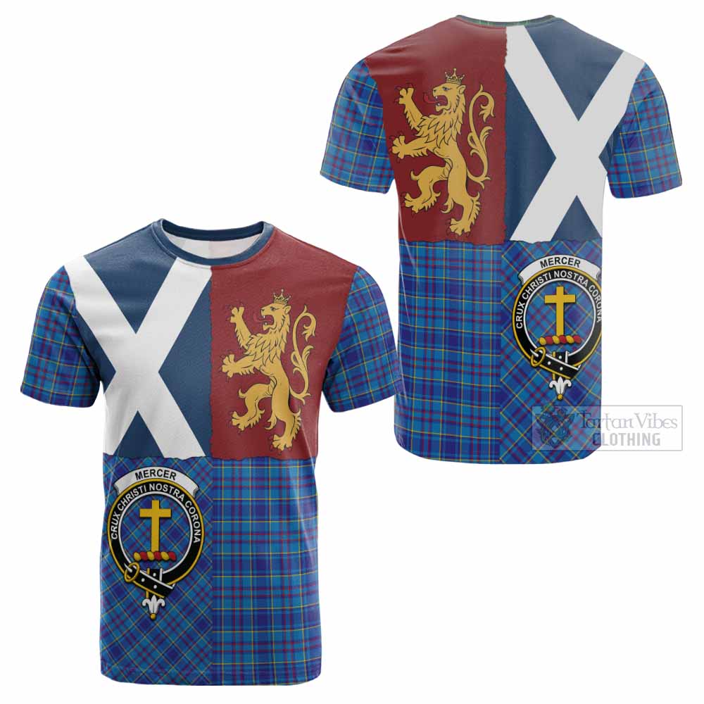 Mercer Crest Tartan Cotton T-shirt with Lion Rampant Saltire Style - Tartan Vibes Clothing