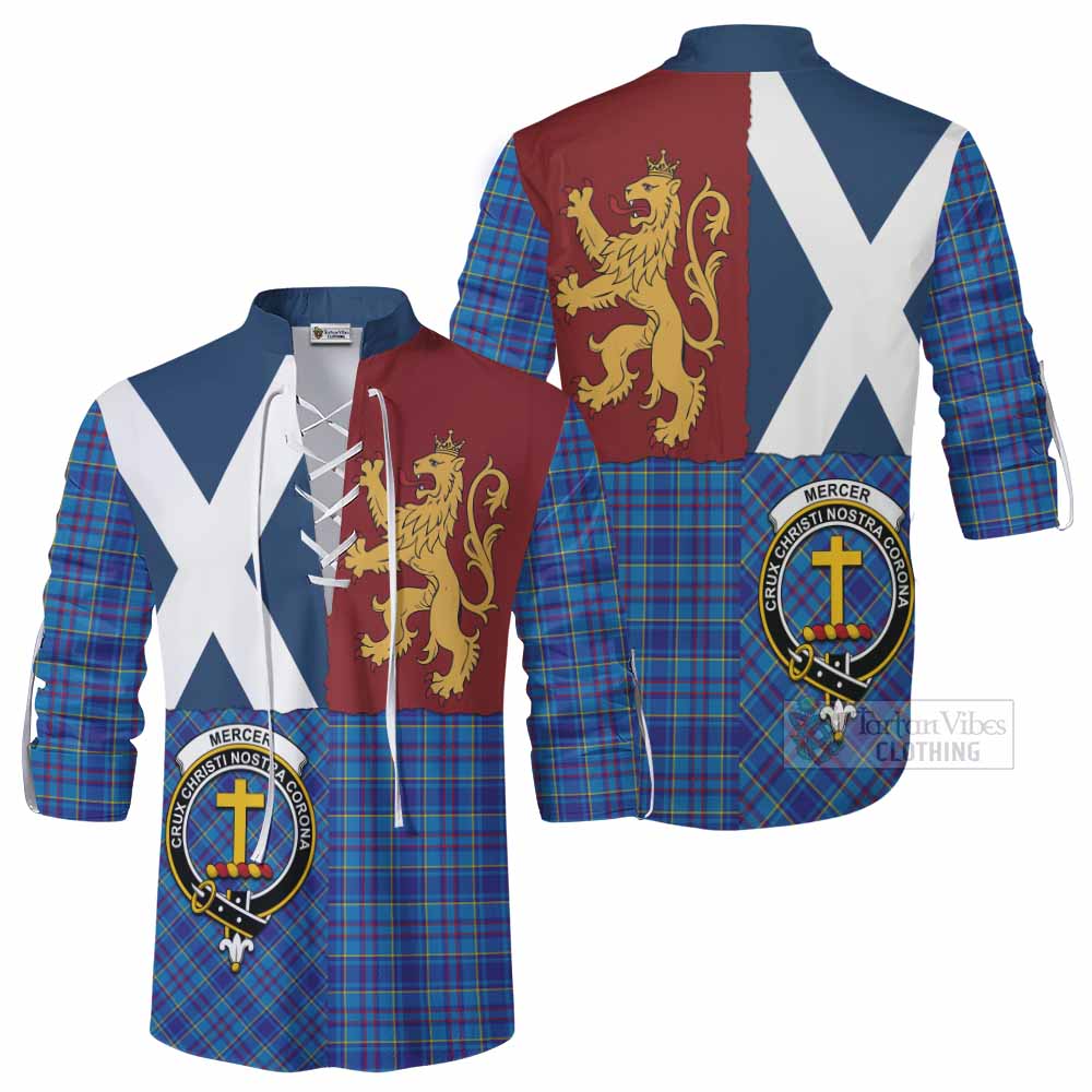 Mercer Crest Tartan Ghillie Shirt with Lion Rampant Saltire Style - Tartan Vibes Clothing