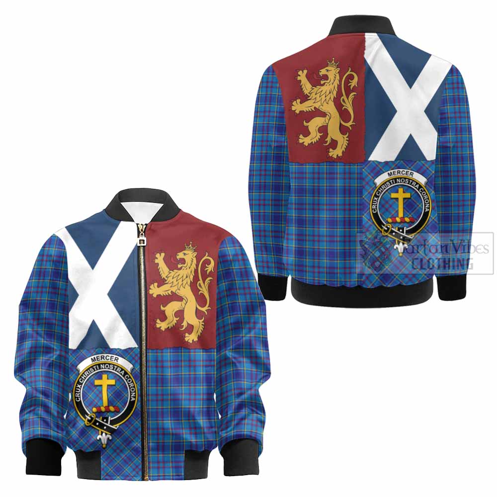 Mercer Crest Tartan Kid Bomber Jacket with Lion Rampant Saltire Style - Tartan Vibes Clothing