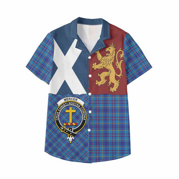 Mercer Crest Tartan Kid Hawaiian Shirt with Lion Rampant Saltire Style