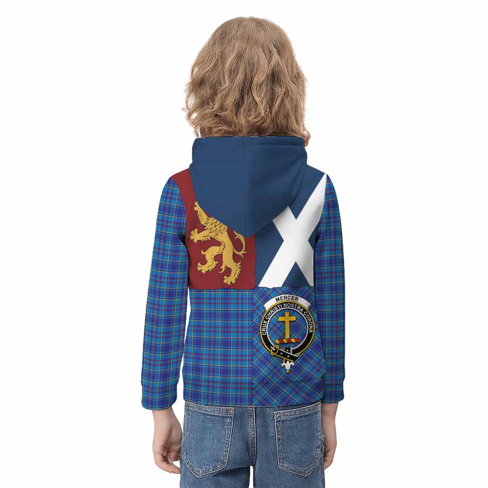 Mercer Crest Tartan Kid Hoodie with Lion Rampant Saltire Style - Tartan Vibes Clothing