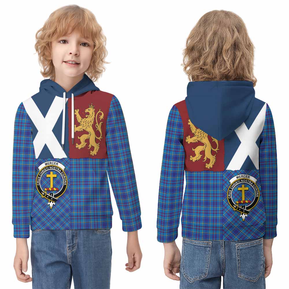 Mercer Crest Tartan Kid Hoodie with Lion Rampant Saltire Style - Tartan Vibes Clothing