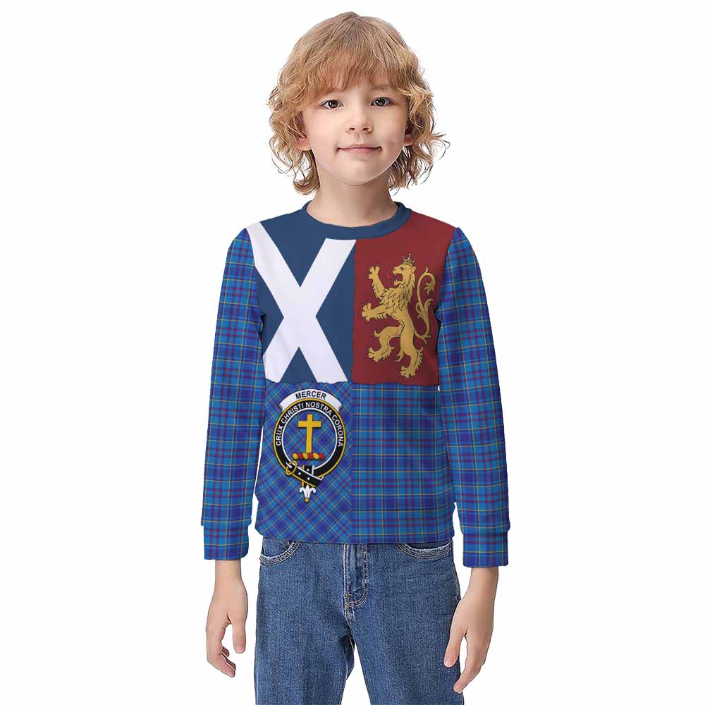 Mercer Crest Tartan Kid Knitted Sweatshirt with Lion Rampant Saltire Style - Tartan Vibes Clothing
