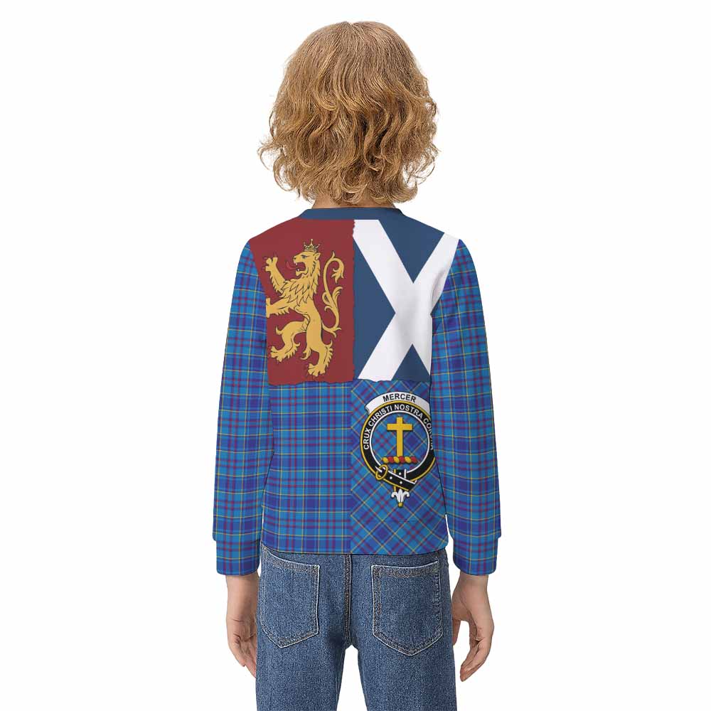 Mercer Crest Tartan Kid Knitted Sweatshirt with Lion Rampant Saltire Style - Tartan Vibes Clothing