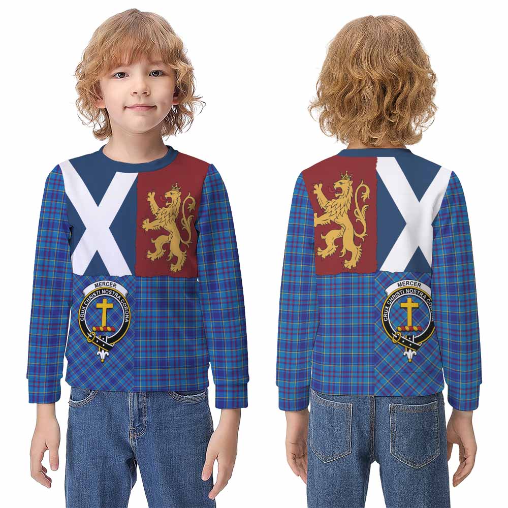 Mercer Crest Tartan Kid Knitted Sweatshirt with Lion Rampant Saltire Style - Tartan Vibes Clothing