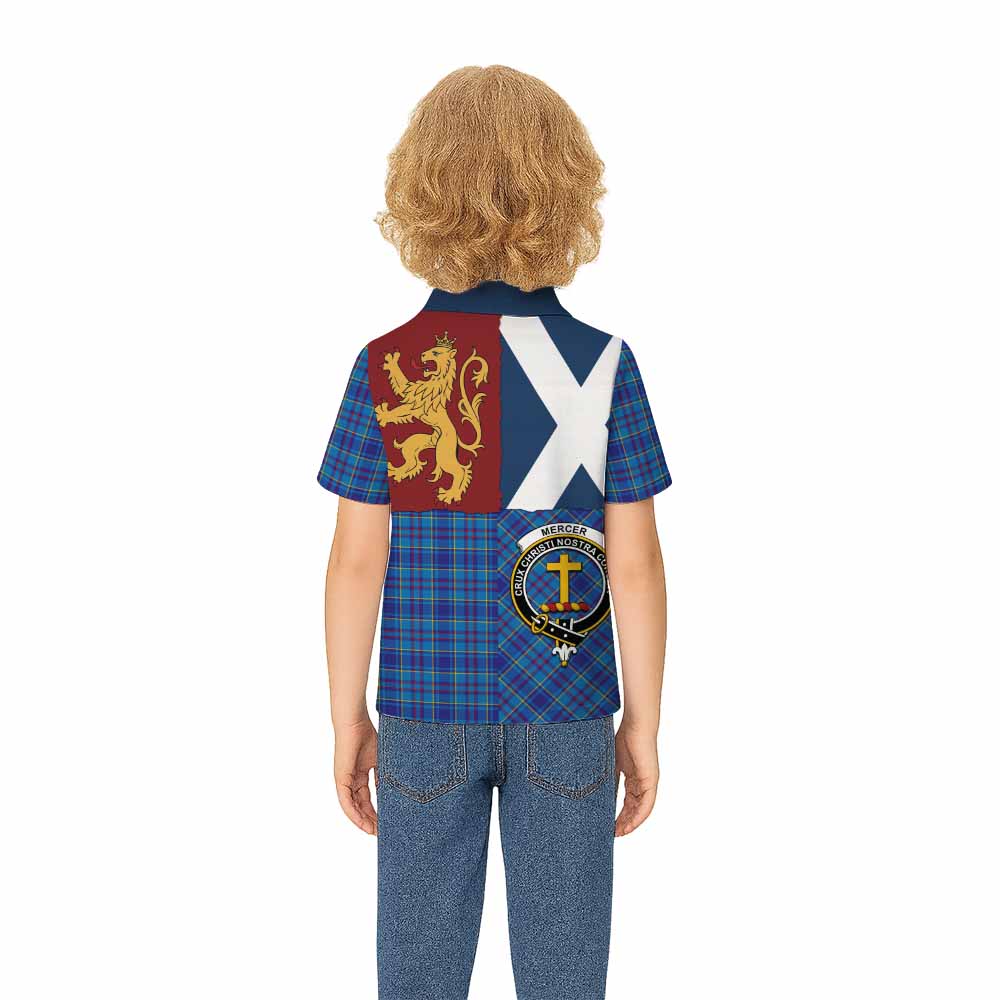 Mercer Crest Tartan Kid Polo Shirt with Lion Rampant Saltire Style - Tartan Vibes Clothing