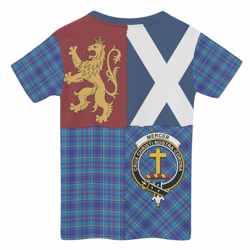 Mercer Crest Tartan Kid T-shirt with Lion Rampant Saltire Style - Tartan Vibes Clothing