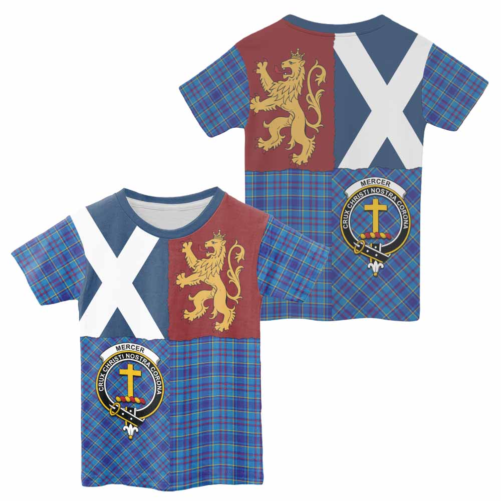 Mercer Crest Tartan Kid T-shirt with Lion Rampant Saltire Style - Tartan Vibes Clothing